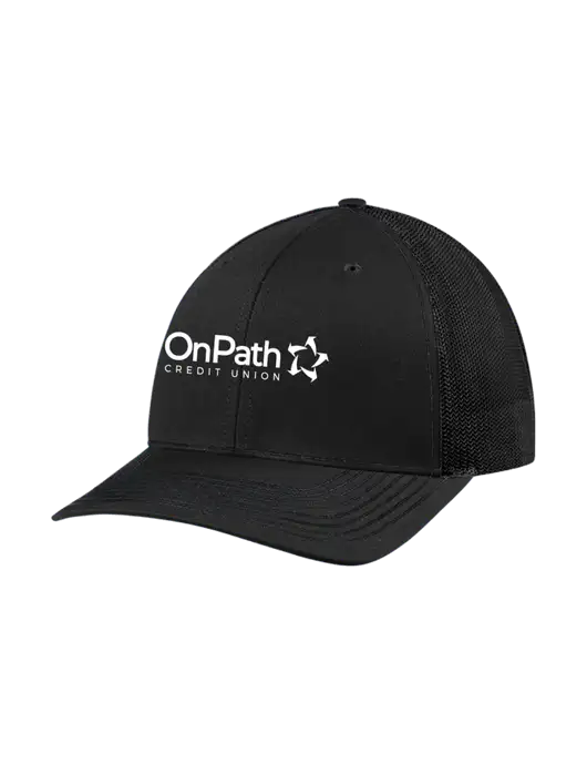 Richardson Adjustable Snapback Original 112 Trucker Cap Black w/Black Mesh w/OnPath Logo