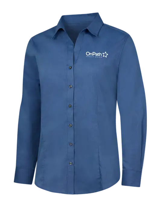 Light Navy Womens Crosshatch Easy Care Shirt w/OnPath Logo