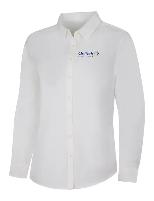 Womens White Long Sleeve Superpro React Twill Shirt w/OnPath Logo