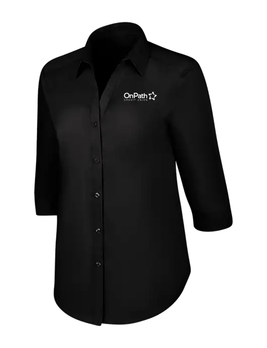 Womens Black 3/4 Sleeve Carefree Poplin Shirt w/OnPath Logo