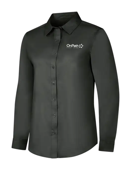 Dark Grey Womens Long Sleeve Superpro React Twill Shirt w/OnPath Logo