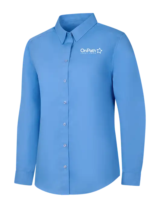 Womens Carolina Blue Long Sleeve Carefree Poplin Shirt w/OnPath Logo