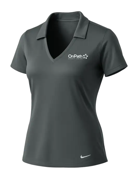 NIKE Dark Grey Womens Dri-Fit Vertical Mesh Polo w/OnPath Logo