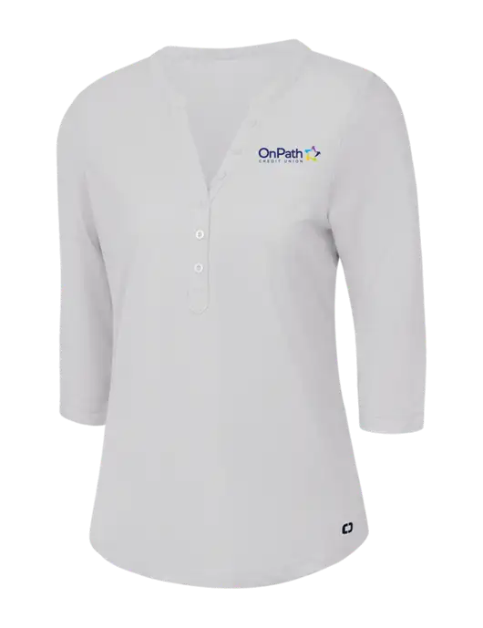 OGIO Bright White Jewel Henley w/OnPath Logo