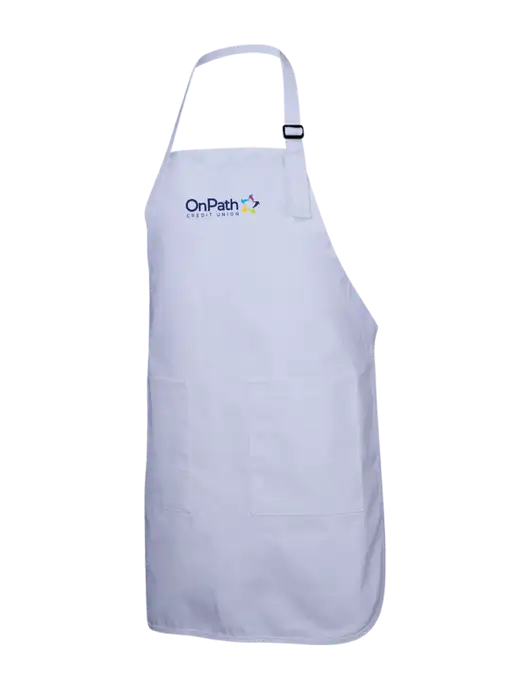 Full-Length White Apron With Pockets w/OnPath Logo