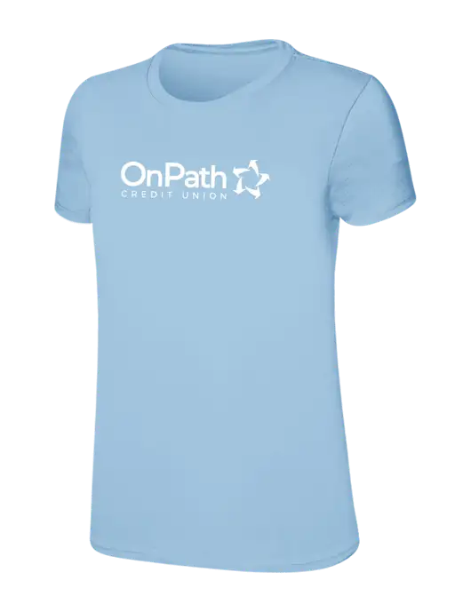 Womens Ring Spun Light Blue 4.5 oz T-Shirt w/OnPath Logo