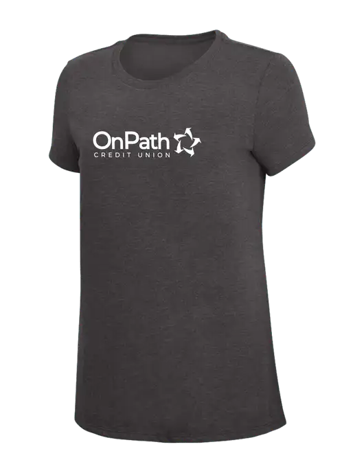 Womens Simply Soft Heather Charcoal 4.5oz  Poly/Combed Ring Spun Cotton T-Shirt w/OnPath Logo