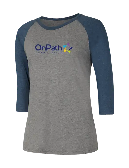Womens Simply Soft 3/4 Sleeve Navy Frost/Grey Frost Ring Spun Cotton T-Shirt w/OnPath Logo