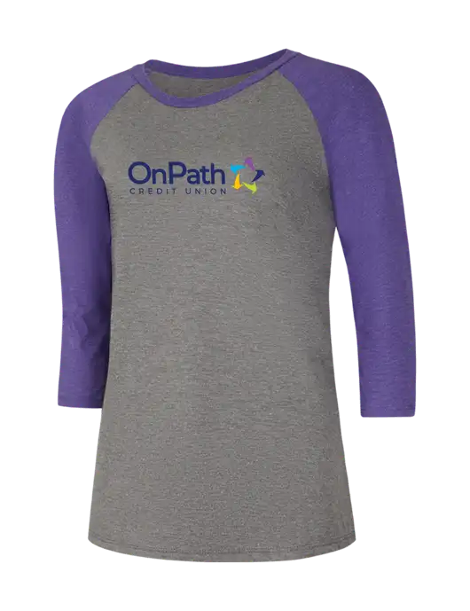 Womens Simply Soft 3/4 Sleeve Purple Frost/Grey Frost Ring Spun Cotton T-Shirt w/OnPath Logo