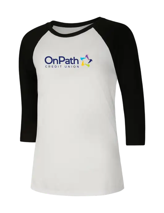 Womens Simply Soft 3/4 Sleeve Black/White Ring Spun Cotton T-Shirt w/OnPath Logo