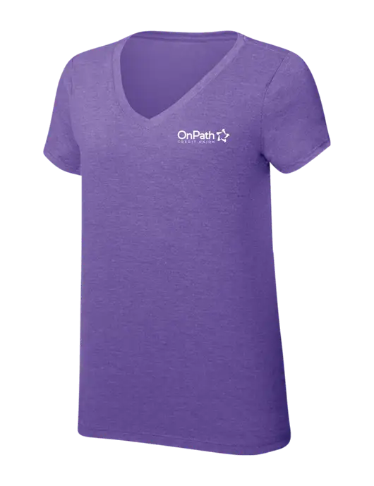 Womens Simply Soft V-Neck Purple Frost 4.5oz  Poly/Combed Ring Spun Cotton T-Shirt w/OnPath Logo