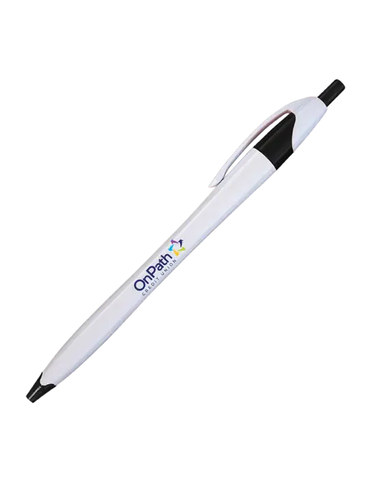 Novella White/Black Classic Pen - Blue Ink w/OnPath Logo