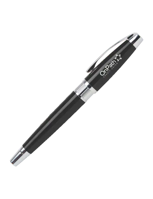 Masscotti Black Rollerball Pen - Black Ink w/OnPath Logo