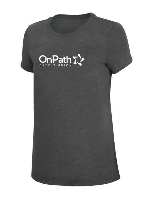 Womens Simply Soft Charcoal 4.5oz Poly/Combed Ring Spun Cotton T-Shirt w/OnPath Logo