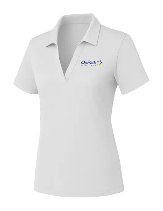 Womens White PosiCharge RacerMesh Polo w/OnPath Logo