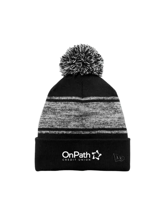 New Era Black/Charcoal Knit Chilled Pom Beanie w/OnPath Logo