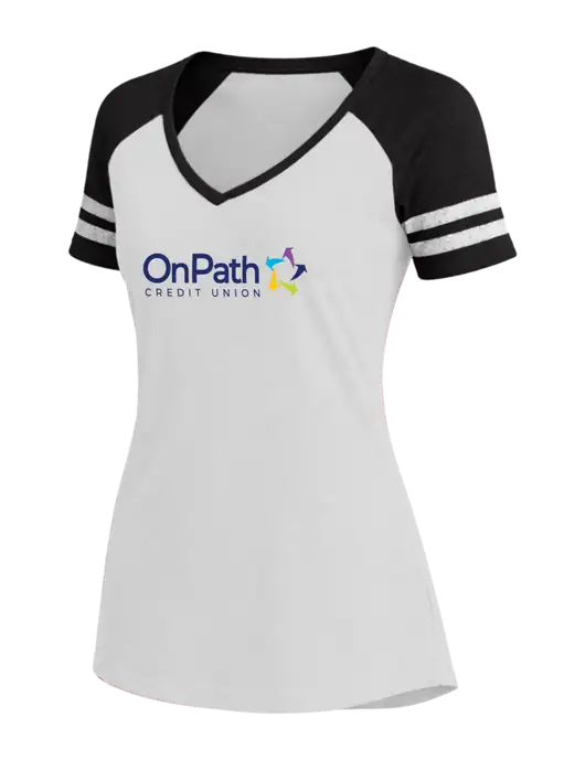 Womens White/Black V-Neck Game Tee w/OnPath Logo
