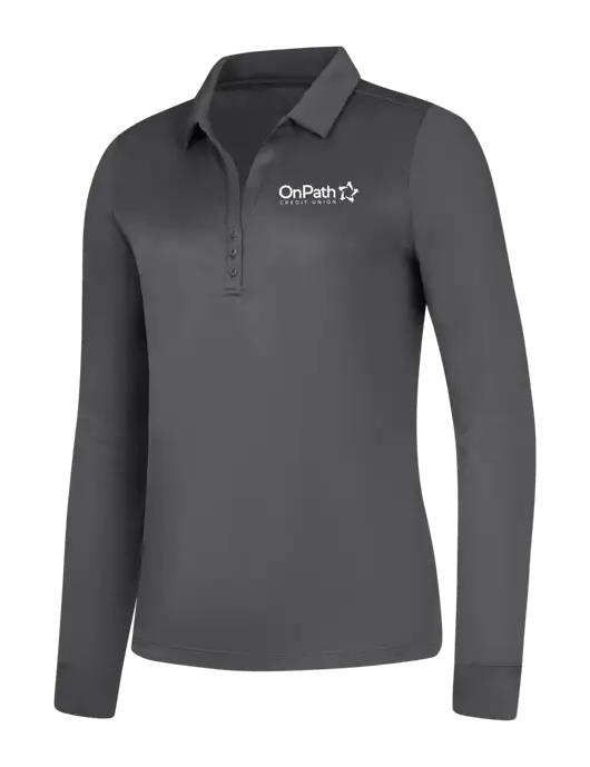Womens Dark Grey Silk Touch Performance Long Sleeve Polo w/OnPath Logo