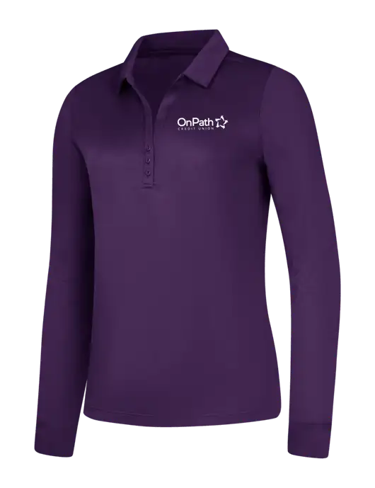 Womens Purple Silk Touch Performance Long Sleeve Polo w/OnPath Logo