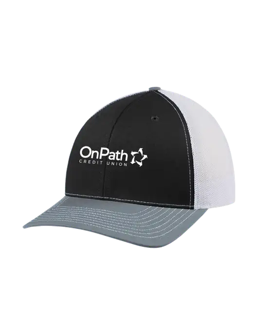 Richardson Adjustable Snapback Original 112 Trucker Cap Black/Light Heather Grey/White Mesh w/OnPath Logo