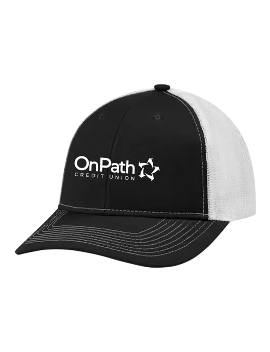 Snapback Ponytail Trucker Cap Black w/White Mesh w/OnPath Logo