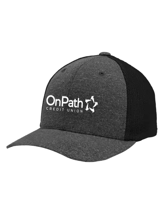 Flexfit Black/Dark Charcoal Heather Melange Mesh Back Trucker Cap w/OnPath Logo