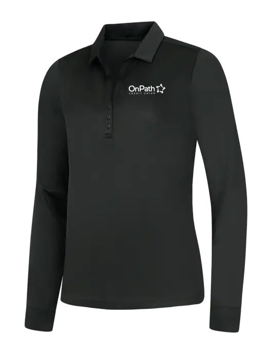 Womens Black Silk Touch Performance Long Sleeve Polo w/OnPath Logo