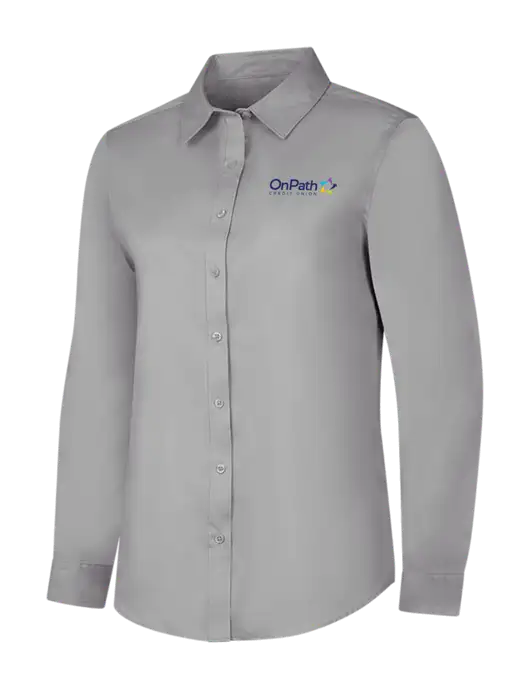 Light Grey Womens Long Sleeve Superpro React Twill Shirt w/OnPath Logo