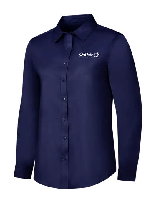 Navy Womens Long Sleeve Superpro React Twill Shirt w/OnPath Logo
