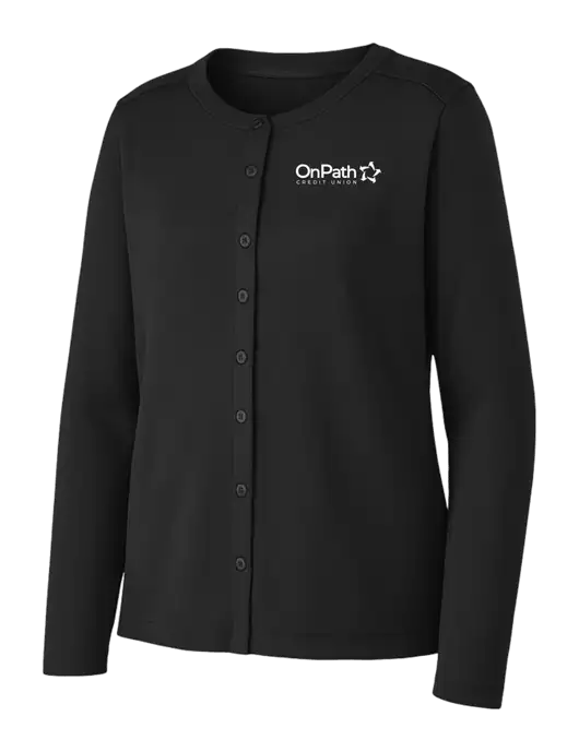 Black Womens Concept Stretch Button-Front Cardigan Sweater w/OnPath Logo