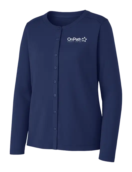 Dress Blue Navy Womens Concept Stretch Button-Front Cardigan Sweater w/OnPath Logo