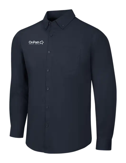 Navy Long Sleeve Carefree Poplin Shirt w/OnPath Logo